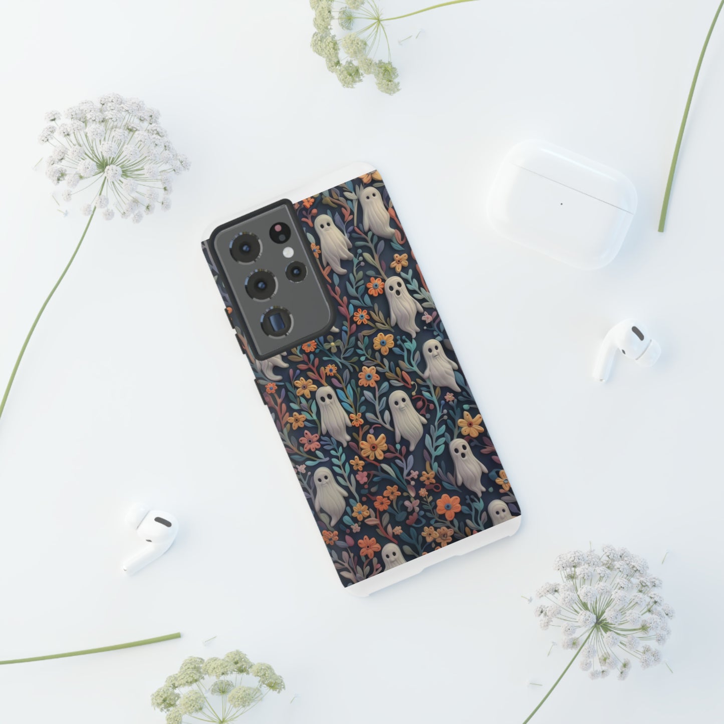 Whimsical Ghosts Floral iPhone Case, Unique Spooky Design, Charming Protective Cover, Tough Cases