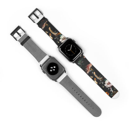 Enchanted Forest Flora Apple Watch Band, Mystical Mushroom and Blooms Smartwatch Strap, Dark Botanical Wristband Accessory. Apple Watch Band Apple Watch Straps For Series 4 5 6 7 8 9 ULTRA SE 38/40/41mm & 42/44/45mm Vegan Faux Leather Band