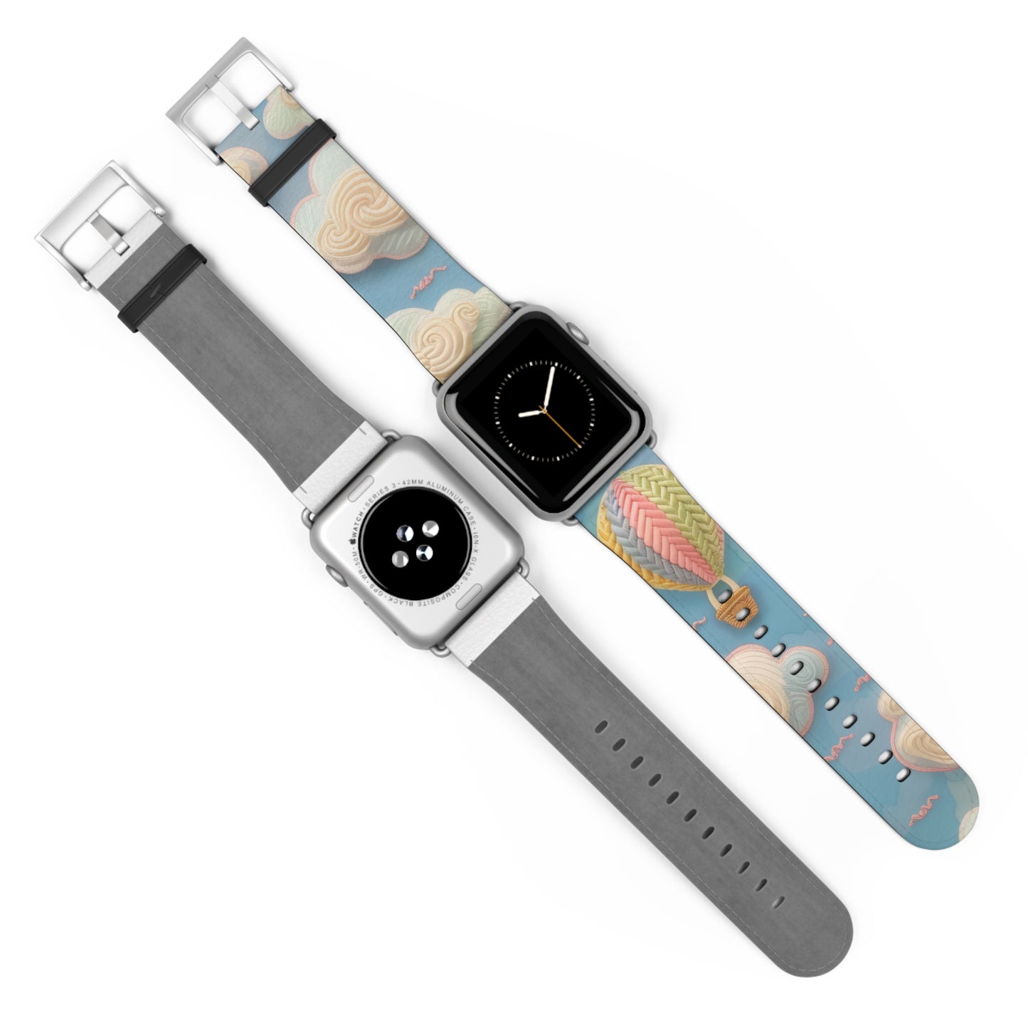 Serene Sky Heißluftballon Apple Watch Band, Pastell Wolken und Ballon Druck, verträumtes Smartwatch Armband. Apple Watch Band Apple Watch Armbänder für Serie 4 5 6 7 8 9 ULTRA SE 38/40/41mm &amp; 42/44/45mm veganes Kunstlederband 