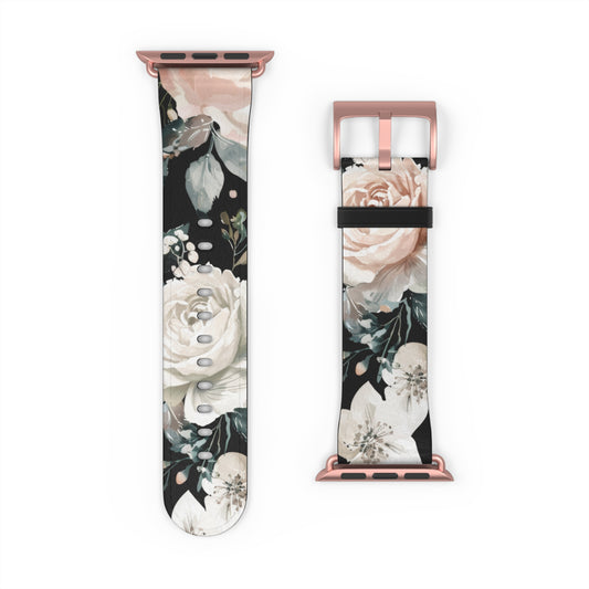 Sophisticated Floral Chic Apple Watch Band, Elegant Rose and Peony Design Strap, Modern Botanical Smartwatch Accessory. Apple Watch Band Apple Watch Straps For Series 4 5 6 7 8 9 SE 38/40/41mm & 42/44/45mm Vegan Faux Leather Band