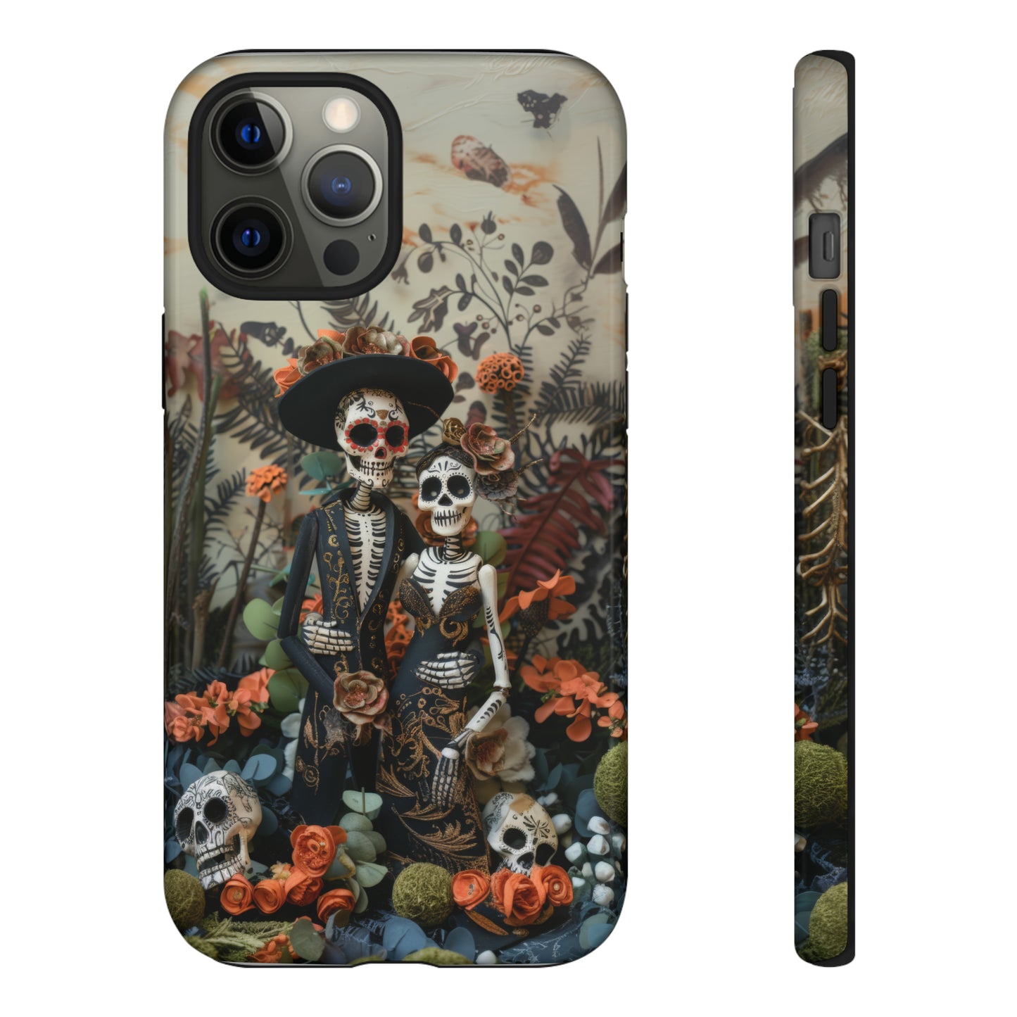 Custodia per telefono Dia de los Muertos, Cover con design di coppia scheletrica, Accessorio protettivo festivo per telefono, Custodie per telefono resistenti 