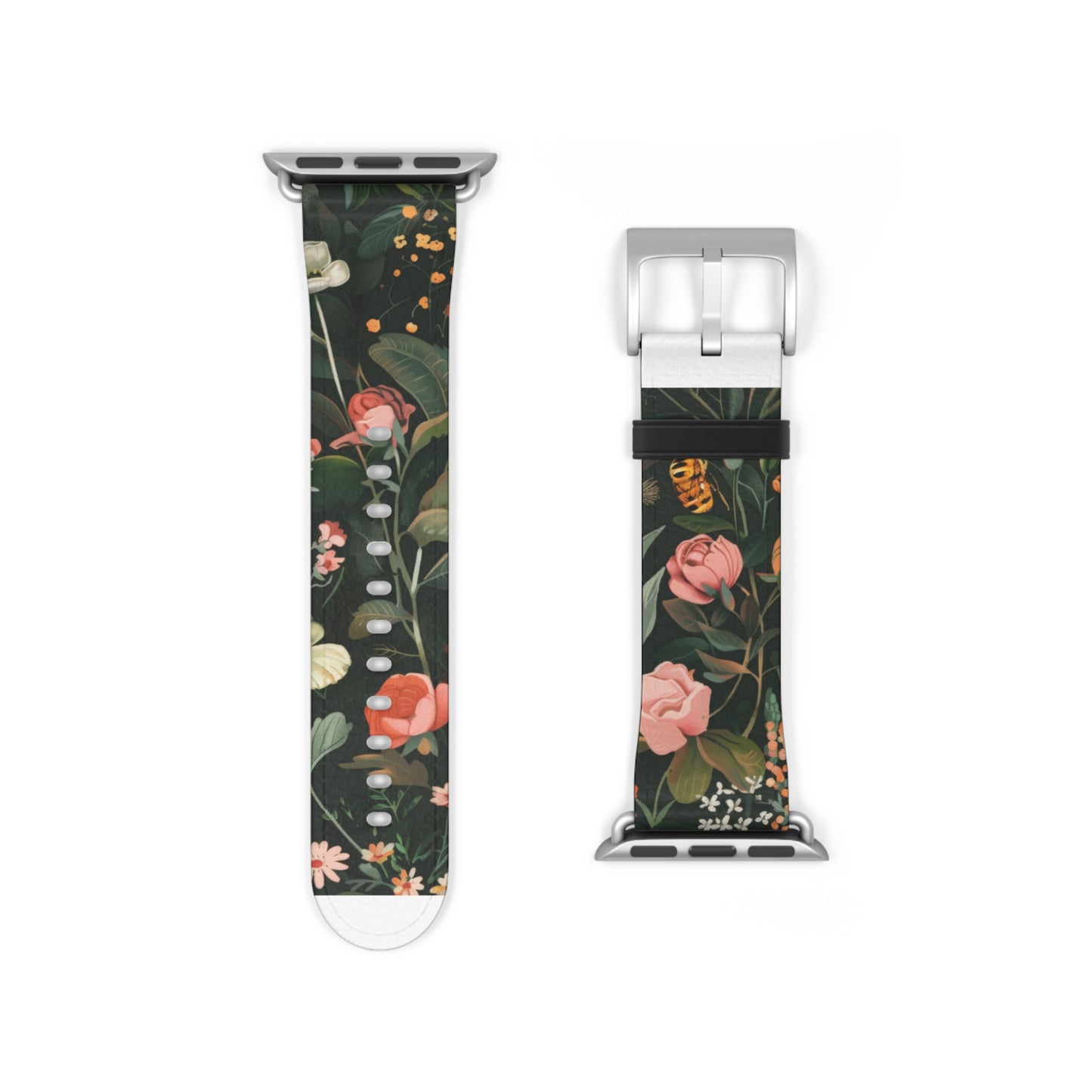 Midnight Garden Blooms Apple Watch Band, Dark Floral Elegance Smartwatch Strap, Nature-Inspired Rose Pattern Accessory. Apple Watch Band Apple Watch Straps For Series 4 5 6 7 8 9 ULTRA SE 38/40/41mm & 42/44/45mm Vegan Faux Leather Band