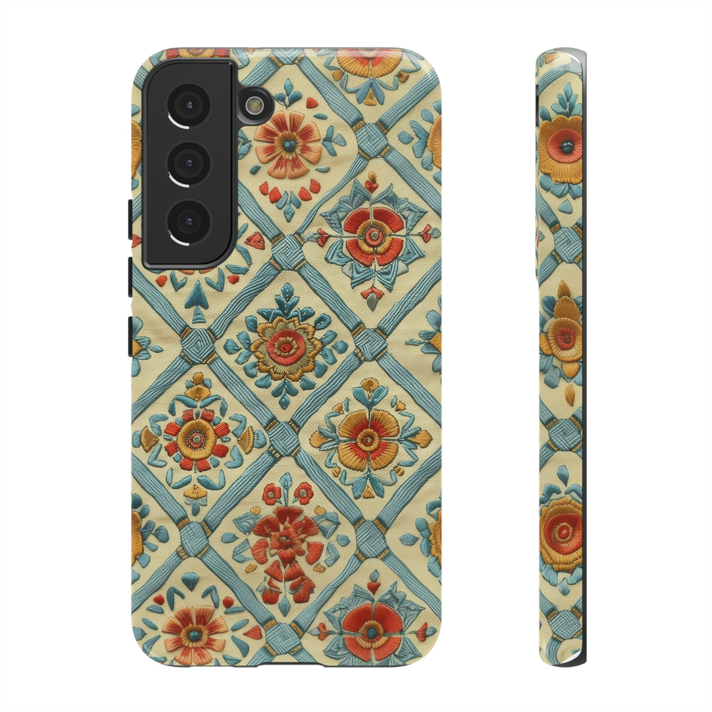 Vintage gesteppte florale iPhone-Hülle, Telefonhülle mit besticktem Design, handwerklich inspirierte Schutzausrüstung, robuste Hüllen