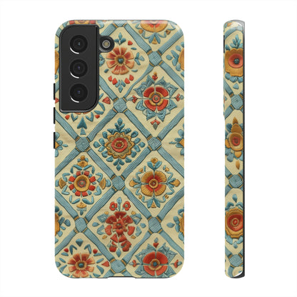 Vintage gesteppte florale iPhone-Hülle, Telefonhülle mit besticktem Design, handwerklich inspirierte Schutzausrüstung, robuste Hüllen