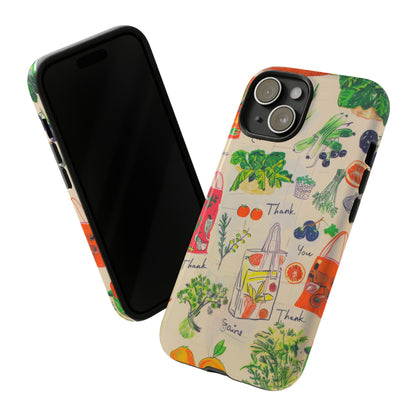 Custodia per telefono a tema di generi alimentari sostenibili, cover dal design ecologico per lo shopping per smartphone, custodie per telefoni resistenti 