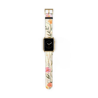 Pastel Floral Apple Watch Band, Spring Blossom Soft Silicone Strap, Peach & Pink Flowers for Elegant Daily Wear. Apple Watch Band Apple Watch Straps For Series 4 5 6 7 8 9 ULTRA SE 38/40/41mm & 42/44/45mm Vegan Faux Leather Band