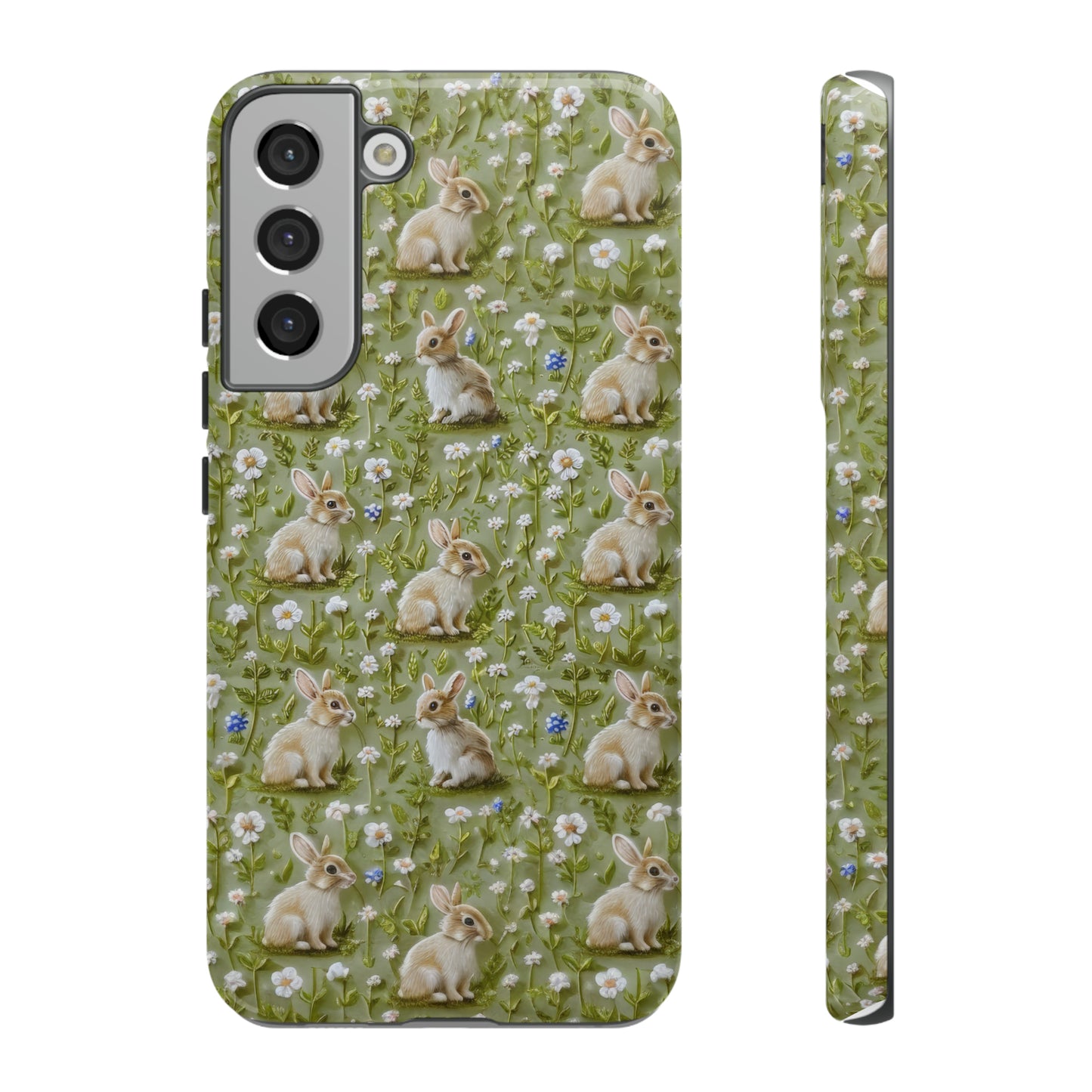 Custodia per iPhone Meadow Rabbits, design Serene Spring Wildlife, custodia protettiva di ispirazione ecologica, custodie per telefoni resistenti