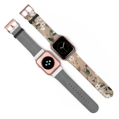 Elegant Botanical Apple Watch Band, Nature-Inspired Watch Accessory, Sophisticated Wearable Art, Chic Gift Idea. Apple Watch Band Apple Watch Straps For Series 4 5 6 7 8 9 ULTRA SE 38/40/41mm & 42/44/45mm Vegan Faux Leather Band