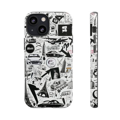 Iconica custodia per telefono con collage musicale in bianco e nero, cover dal design grafico moderno per audiofili, custodie per telefoni resistenti