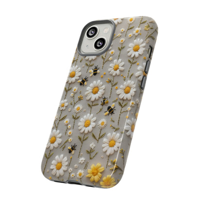 Spring Daisy Phone Case, Bees & Flowers Design, Nature-Inspired Protective Phone Cover, Tough Phone Cases