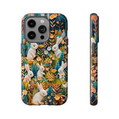 Mystical Garden Bunnies iPhone Case, Enchanted Floral Wonderland, Durable Protective Cover, Tough Phone Cases