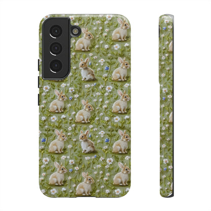 Custodia per iPhone Meadow Rabbits, design Serene Spring Wildlife, custodia protettiva di ispirazione ecologica, custodie per telefoni resistenti