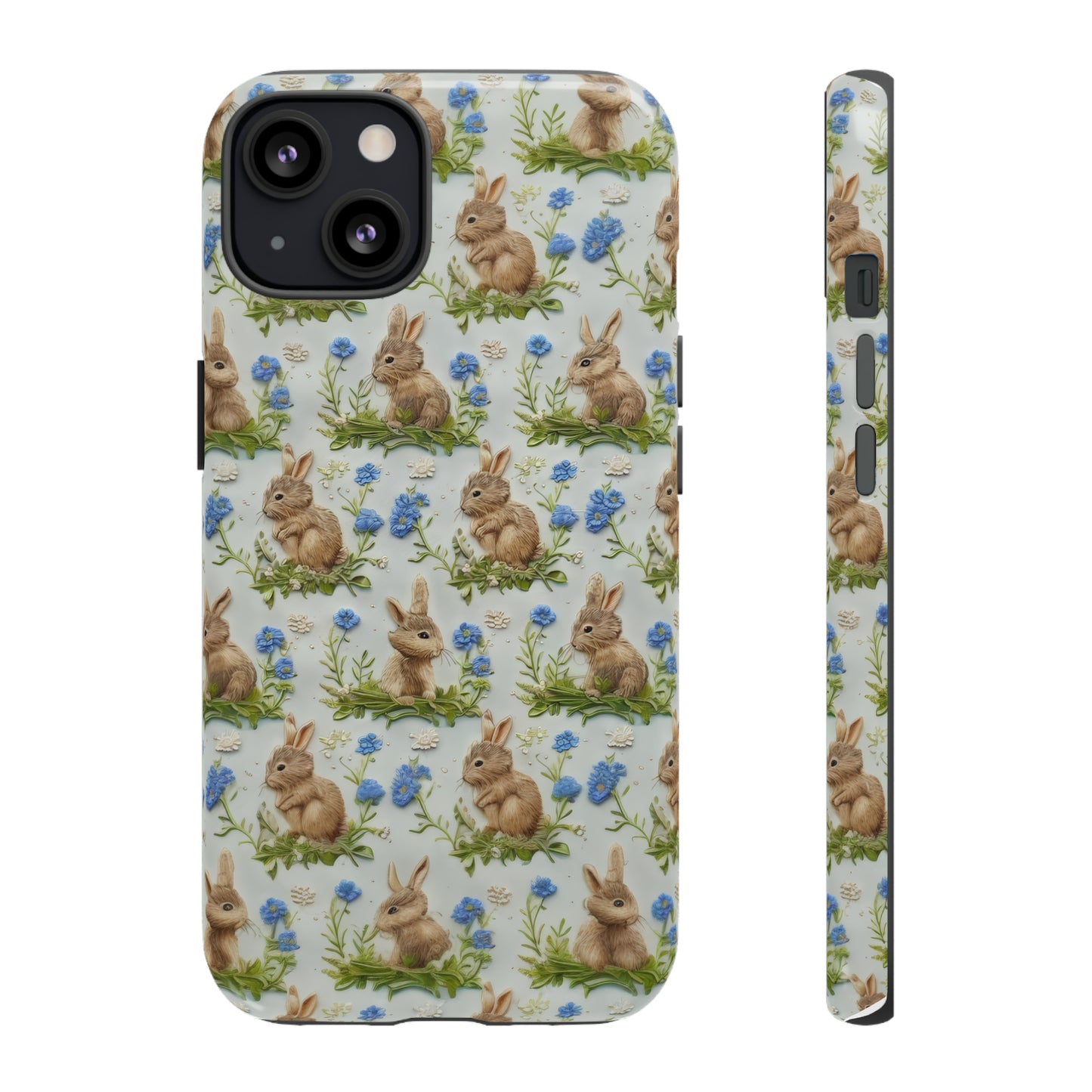 Springtime Bunnies iPhone Hülle, Entzückendes Kaninchen- und Glockenblumen-Design, Bezaubernde Schutzhülle, Robuste Hüllen 