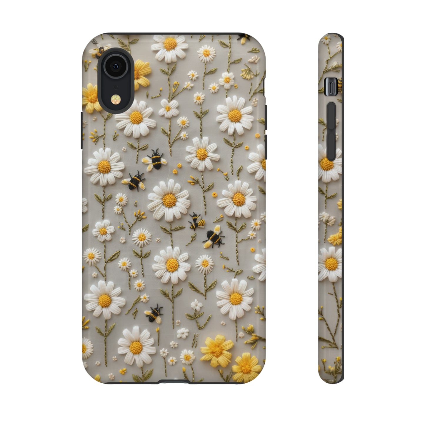 Spring Daisy Phone Case, Bees & Flowers Design, Nature-Inspired Protective Phone Cover, Tough Phone Cases