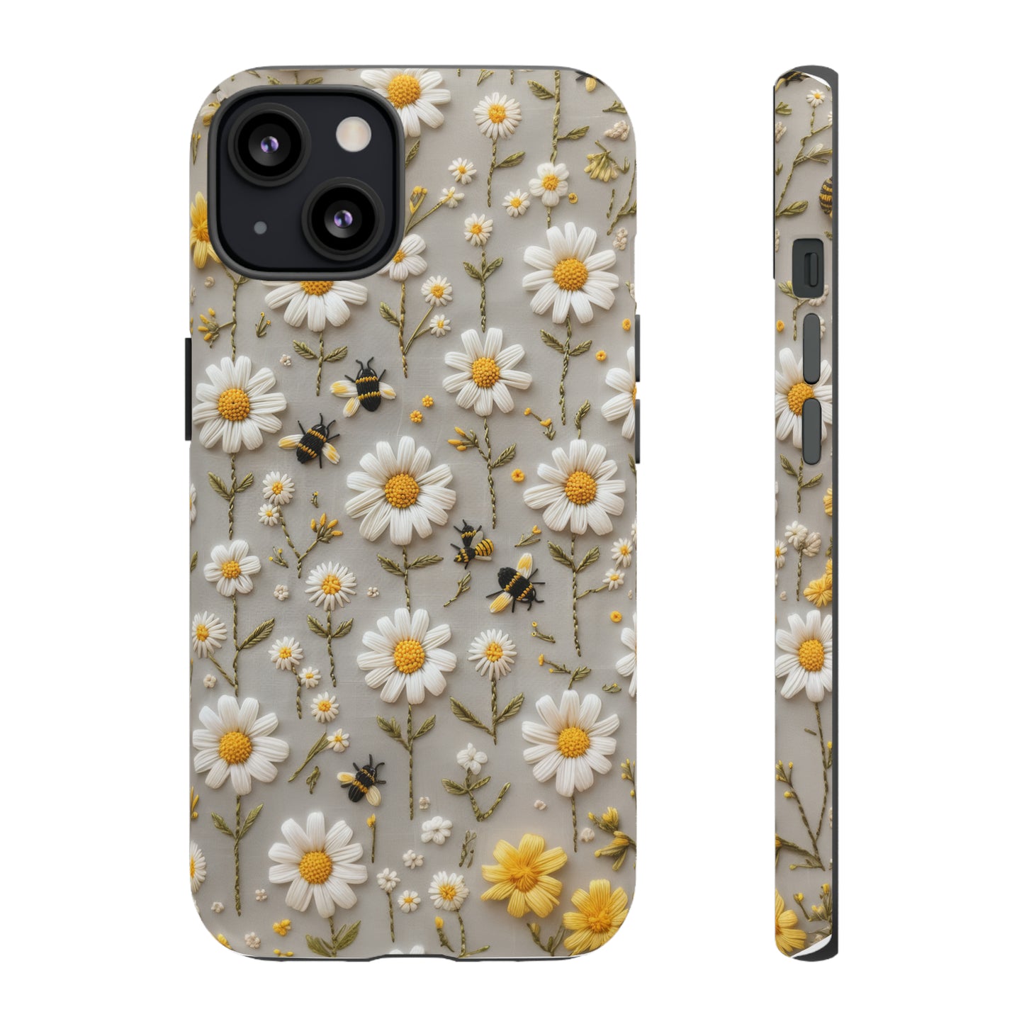 Spring Daisy Phone Case, Bees & Flowers Design, Nature-Inspired Protective Phone Cover, Tough Phone Cases