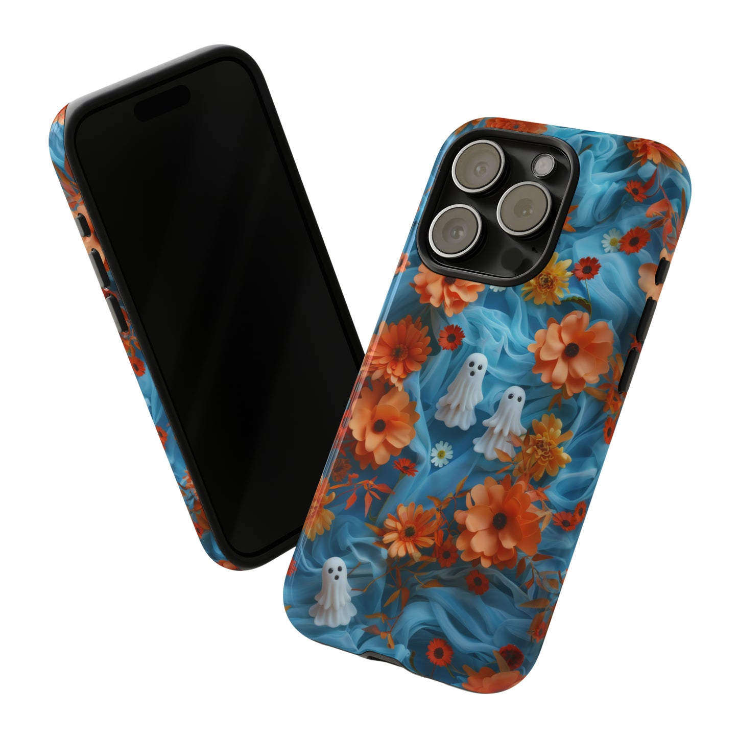 Gruselige florale Halloween Handyhülle, Herbstliche Geister und Blumen Design Hülle für Smartphones, Robuste Handyhüllen