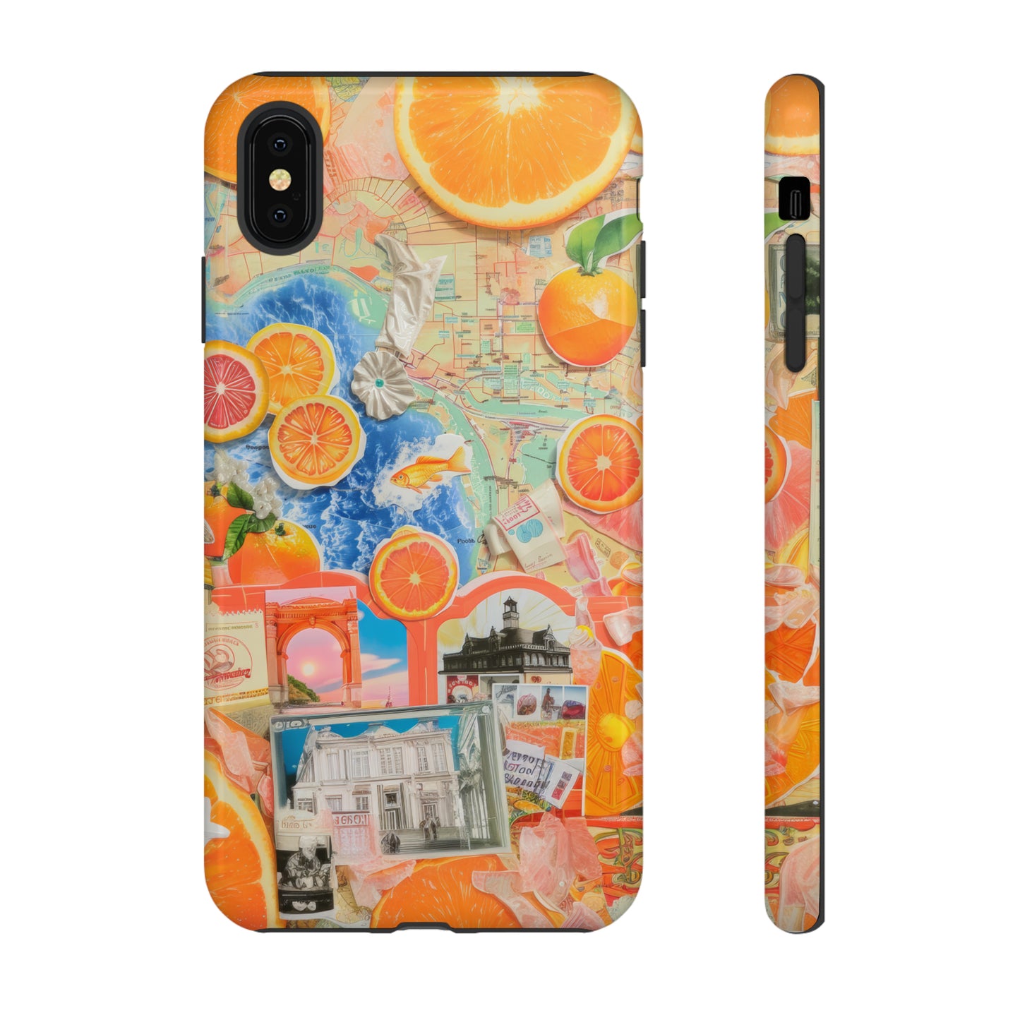 Custodia per telefono collage da viaggio Citrus Escape, design vivace per le vacanze estive per smartphone, custodie resistenti 