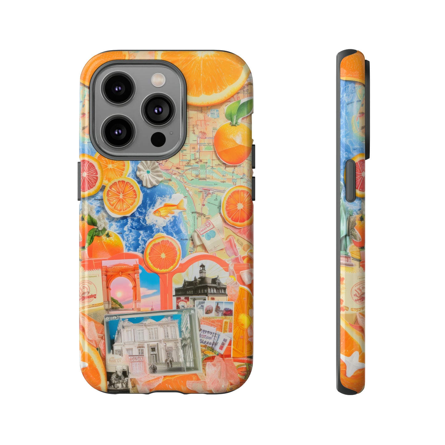 Custodia per telefono collage da viaggio Citrus Escape, design vivace per le vacanze estive per smartphone, custodie resistenti 