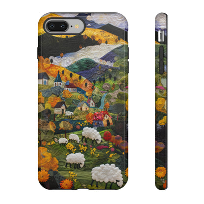 Quaint Countryside Quilt iPhone Case, Artistic Pastoral Landscape, Sturdy Protective Cover, Tough Phone Cases