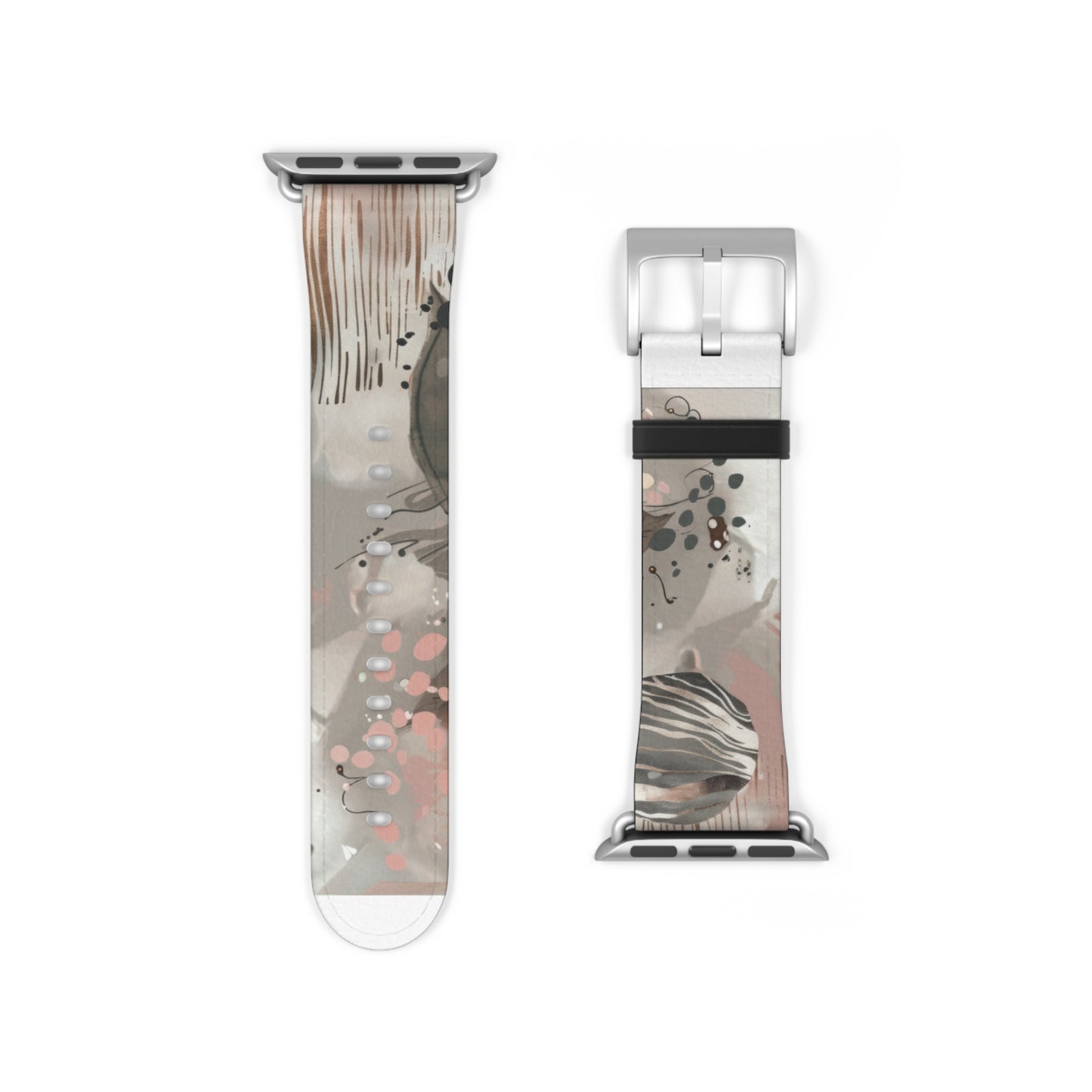 Contemporary Splatter Apple Watch Band, Abstract Earth Tones with Coral Accents, Chic Silicone Artistic Strap. Apple Watch Band Apple Watch Straps For Series 4 5 6 7 8 9 ULTRA SE 38/40/41mm & 42/44/45mm Vegan Faux Leather Band