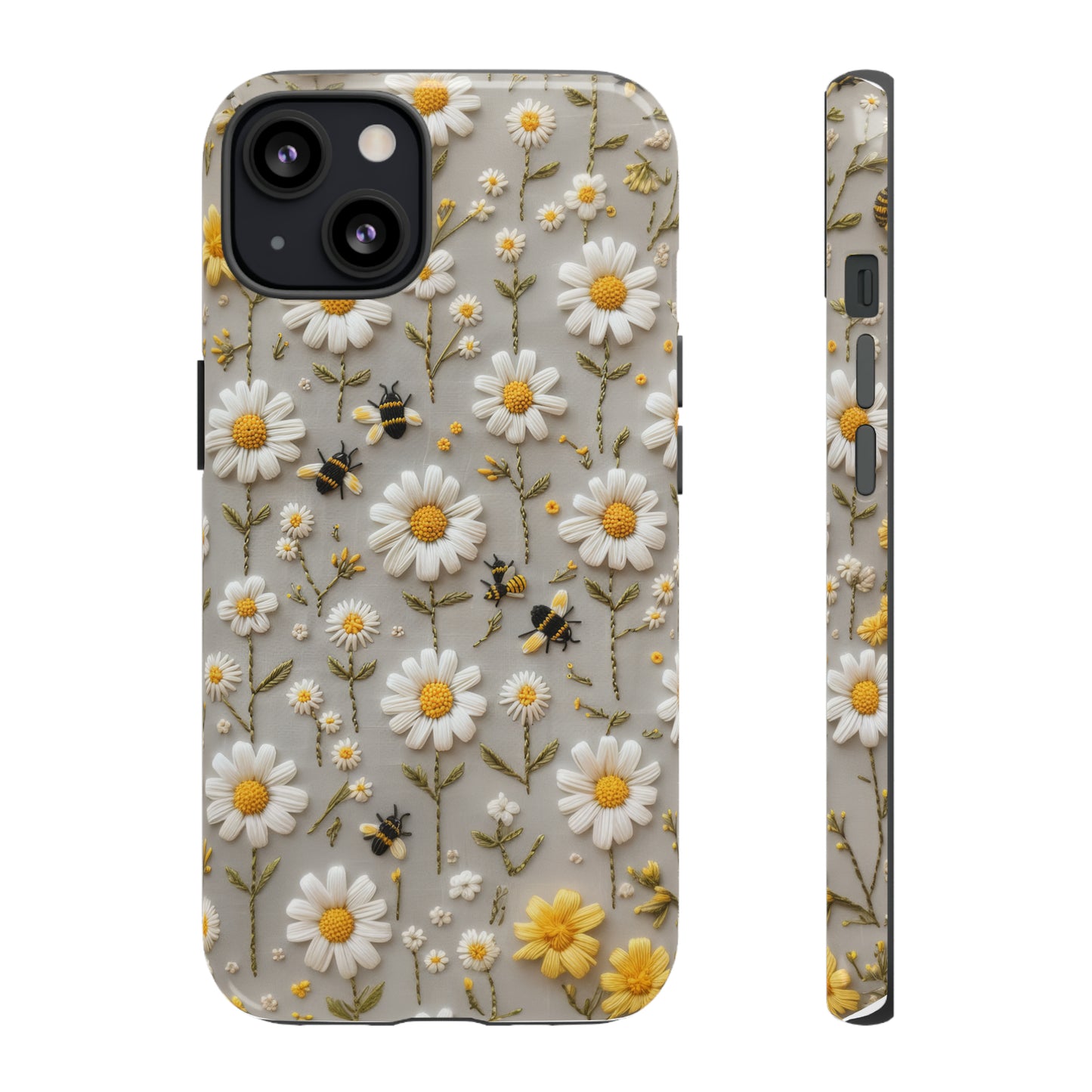 Spring Daisy Phone Case, Bees & Flowers Design, Nature-Inspired Protective Phone Cover, Tough Phone Cases