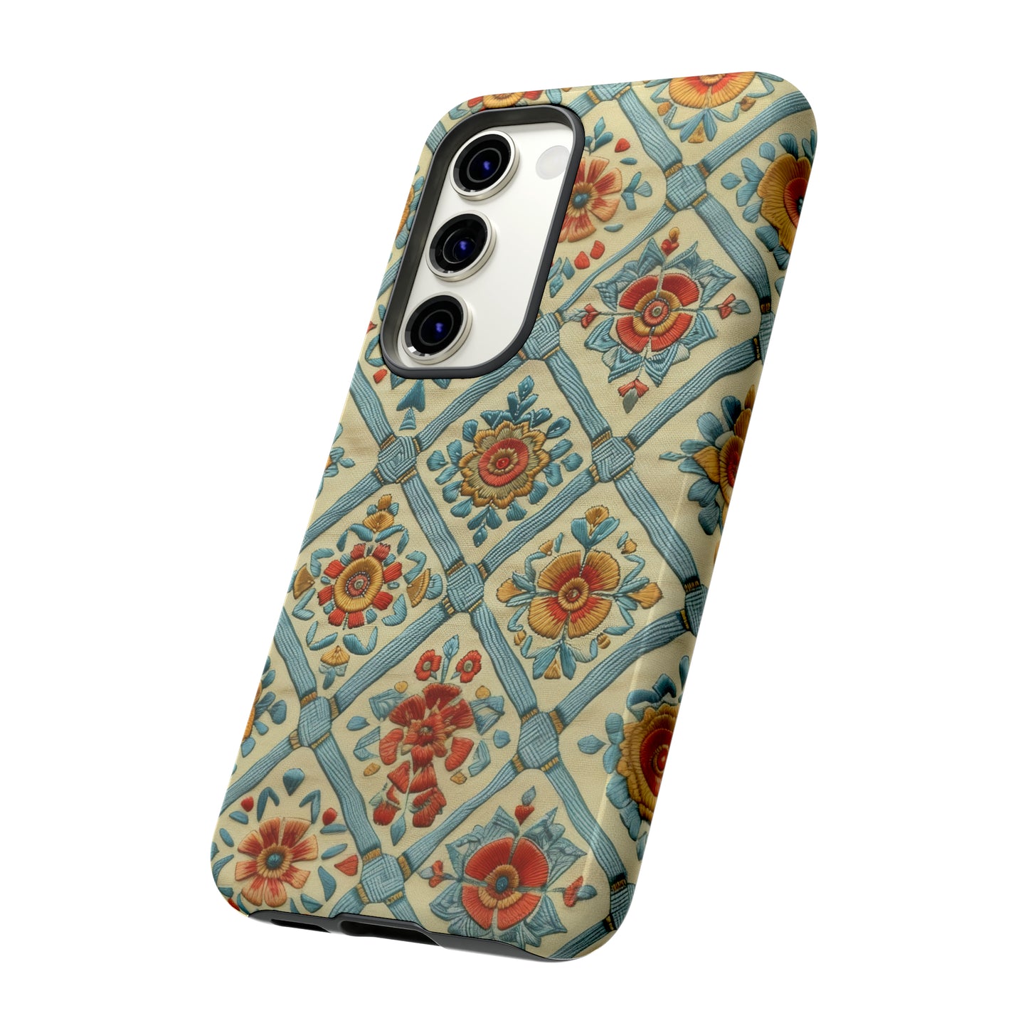 Vintage gesteppte florale iPhone-Hülle, Telefonhülle mit besticktem Design, handwerklich inspirierte Schutzausrüstung, robuste Hüllen