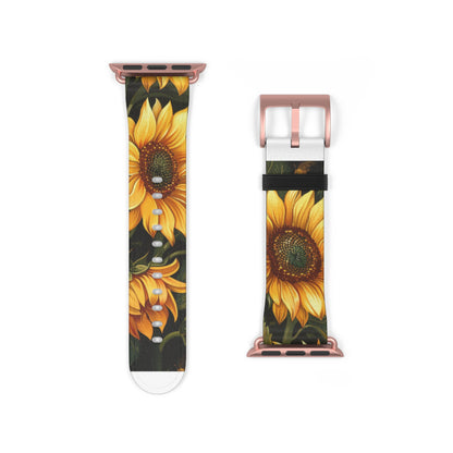 Radiant Sunflower Field Apple Watch Band, Vibrant Summer Blossoms, Cheerful Botanical Smartwatch Strap. Apple Watch Band Apple Watch Straps For Series 4 5 6 7 8 9 ULTRA SE 38/40/41mm & 42/44/45mm Vegan Faux Leather Band