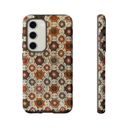 Custodia per iPhone retrò in pizzo all'uncinetto, estetica dal design artigianale, custodia protettiva in stile vintage, custodie per telefono resistenti