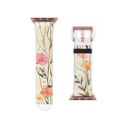 Pastel Floral Apple Watch Band, Spring Blossom Soft Silicone Strap, Peach & Pink Flowers for Elegant Daily Wear. Apple Watch Band Apple Watch Straps For Series 4 5 6 7 8 9 ULTRA SE 38/40/41mm & 42/44/45mm Vegan Faux Leather Band