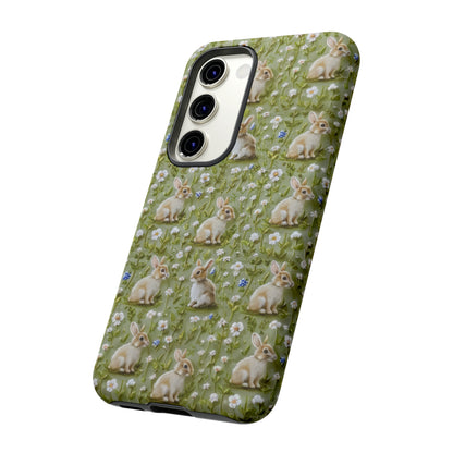 Custodia per iPhone Meadow Rabbits, design Serene Spring Wildlife, custodia protettiva di ispirazione ecologica, custodie per telefoni resistenti