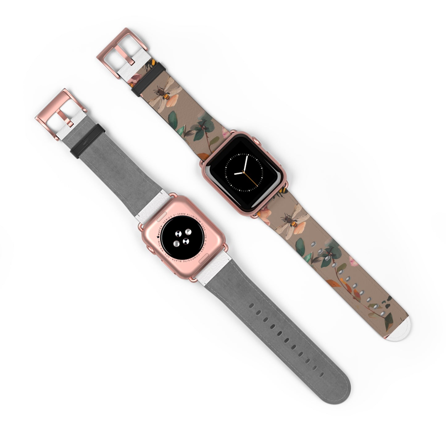 Nature-Inspired Bee and Floral Apple Watch Band, Pollinator Garden Smartwatch Strap, Unique Botanical Wristband Design. Apple Watch Band Apple Watch Straps For Series 4 5 6 7 8 9 ULTRA SE 38/40/41mm & 42/44/45mm Vegan Faux Leather Band