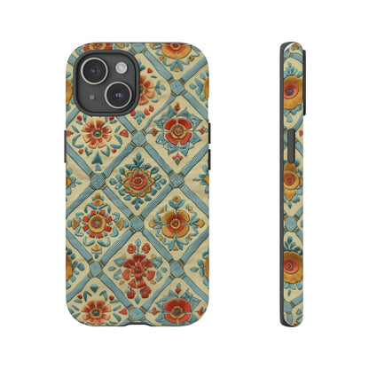 Vintage gesteppte florale iPhone-Hülle, Telefonhülle mit besticktem Design, handwerklich inspirierte Schutzausrüstung, robuste Hüllen