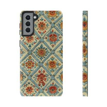 Vintage gesteppte florale iPhone-Hülle, Telefonhülle mit besticktem Design, handwerklich inspirierte Schutzausrüstung, robuste Hüllen