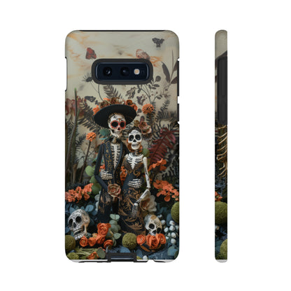 Custodia per telefono Dia de los Muertos, Cover con design di coppia scheletrica, Accessorio protettivo festivo per telefono, Custodie per telefono resistenti 