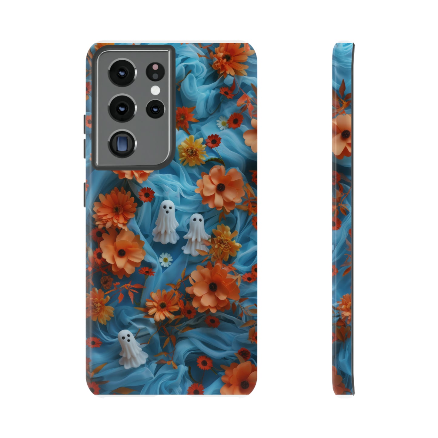 Gruselige florale Halloween Handyhülle, Herbstliche Geister und Blumen Design Hülle für Smartphones, Robuste Handyhüllen