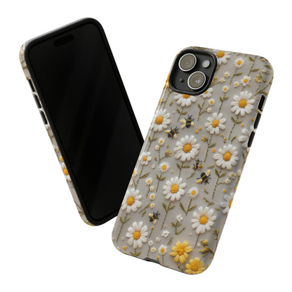 Spring Daisy Phone Case, Bees & Flowers Design, Nature-Inspired Protective Phone Cover, Tough Phone Cases