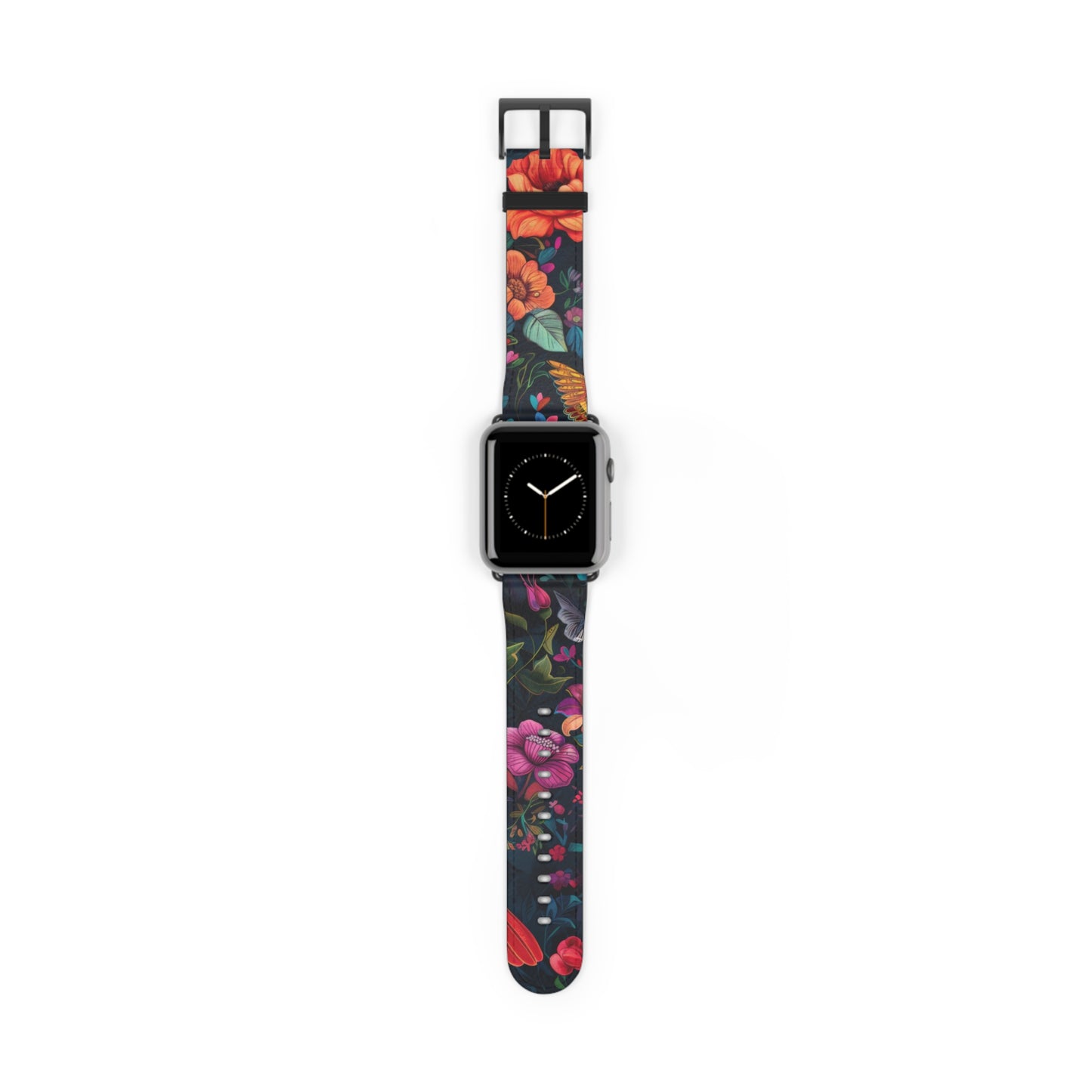 Midnight Blossoms Apple Watch Band, Vibrant Night Garden Floral Print, Stylish and Bold Smartwatch Accessory. Apple Watch Band Apple Watch Straps For Series 4 5 6 7 8 9 ULTRA SE 38/40/41mm & 42/44/45mm Vegan Faux Leather Band