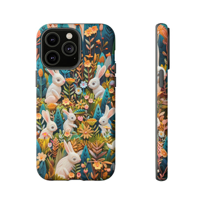 Mystical Garden Bunnies iPhone Case, Enchanted Floral Wonderland, Durable Protective Cover, Tough Phone Cases