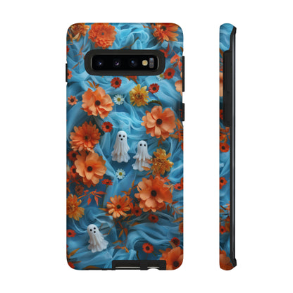 Gruselige florale Halloween Handyhülle, Herbstliche Geister und Blumen Design Hülle für Smartphones, Robuste Handyhüllen