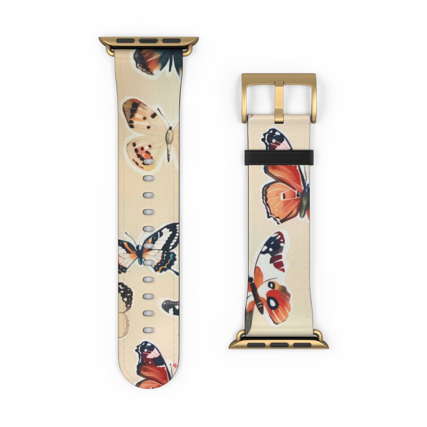 Fluttering Butterflies Apple Watch Band, Nature-Inspired Lepidoptera Design Strap, Soft-Hued Insect Pattern Wristband. Apple Watch Band Apple Watch Straps For Series 4 5 6 7 8 9 ULTRA SE 38/40/41mm & 42/44/45mm Vegan Faux Leather Band