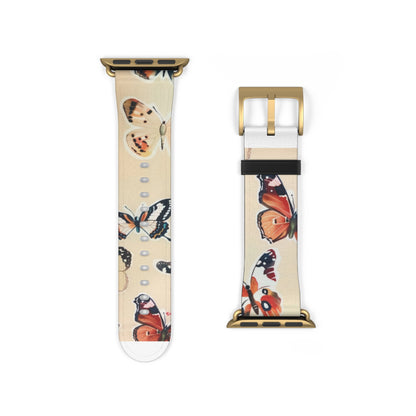 Fluttering Butterflies Apple Watch Band, Nature-Inspired Lepidoptera Design Strap, Soft-Hued Insect Pattern Wristband. Apple Watch Band Apple Watch Straps For Series 4 5 6 7 8 9 ULTRA SE 38/40/41mm & 42/44/45mm Vegan Faux Leather Band