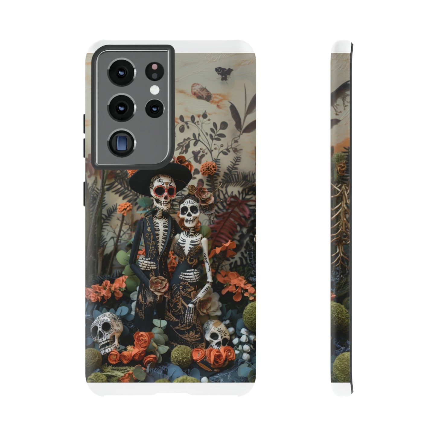 Custodia per telefono Dia de los Muertos, Cover con design di coppia scheletrica, Accessorio protettivo festivo per telefono, Custodie per telefono resistenti 