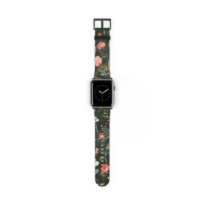 Midnight Garden Blooms Apple Watch Band, Dark Floral Elegance Smartwatch Strap, Nature-Inspired Rose Pattern Accessory. Apple Watch Band Apple Watch Straps For Series 4 5 6 7 8 9 ULTRA SE 38/40/41mm & 42/44/45mm Vegan Faux Leather Band