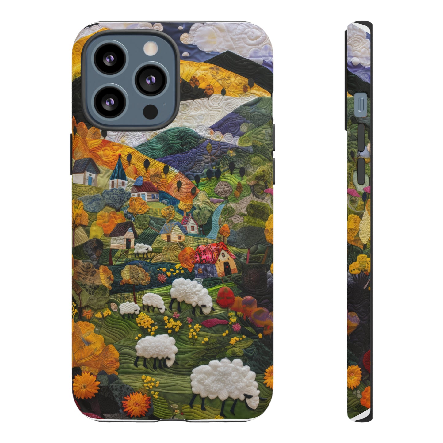 Quaint Countryside Quilt iPhone Case, Artistic Pastoral Landscape, Sturdy Protective Cover, Tough Phone Cases