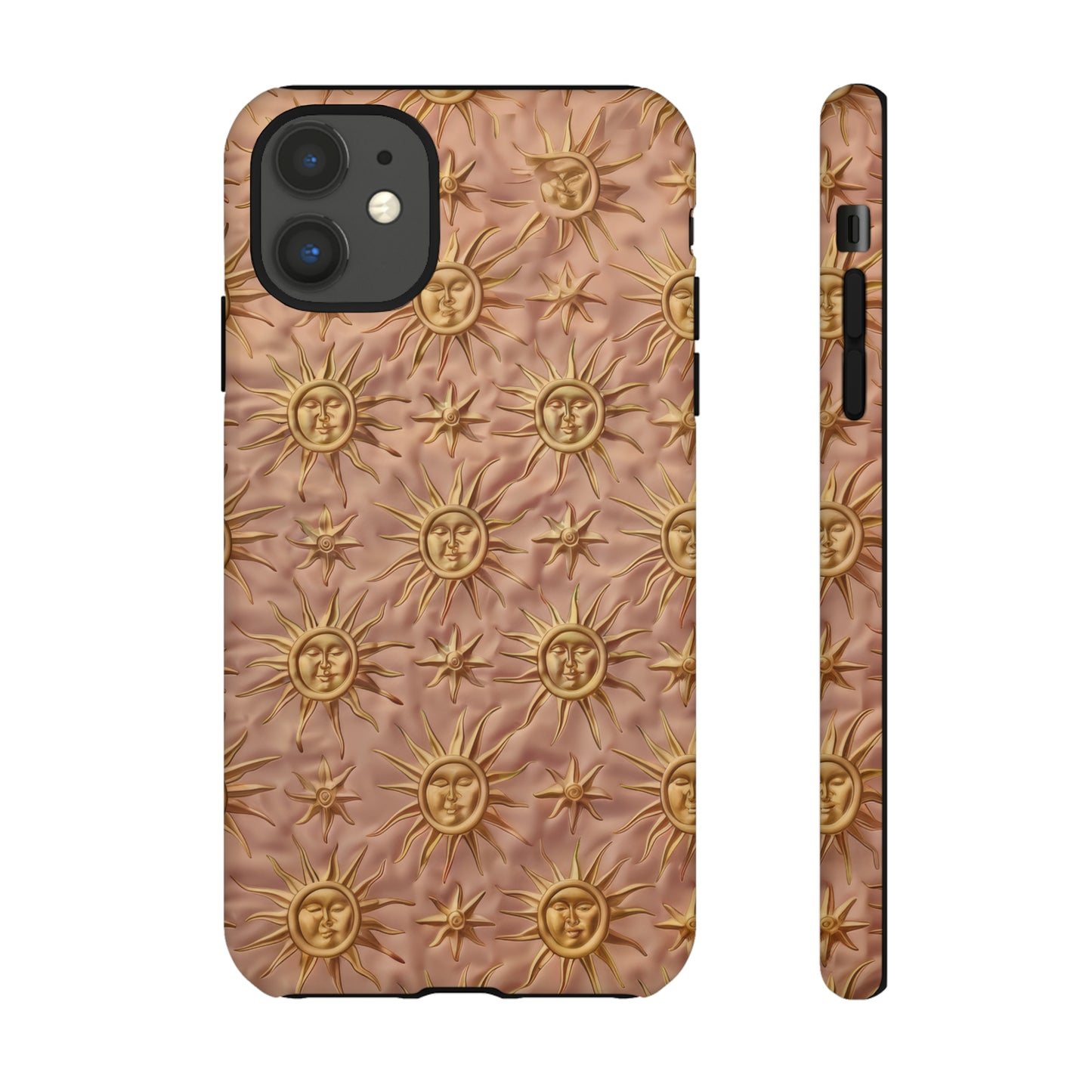 Custodia per iPhone con motivo sole celeste, design solare 3D strutturato, custodia protettiva lussuosa, custodie per telefono resistenti