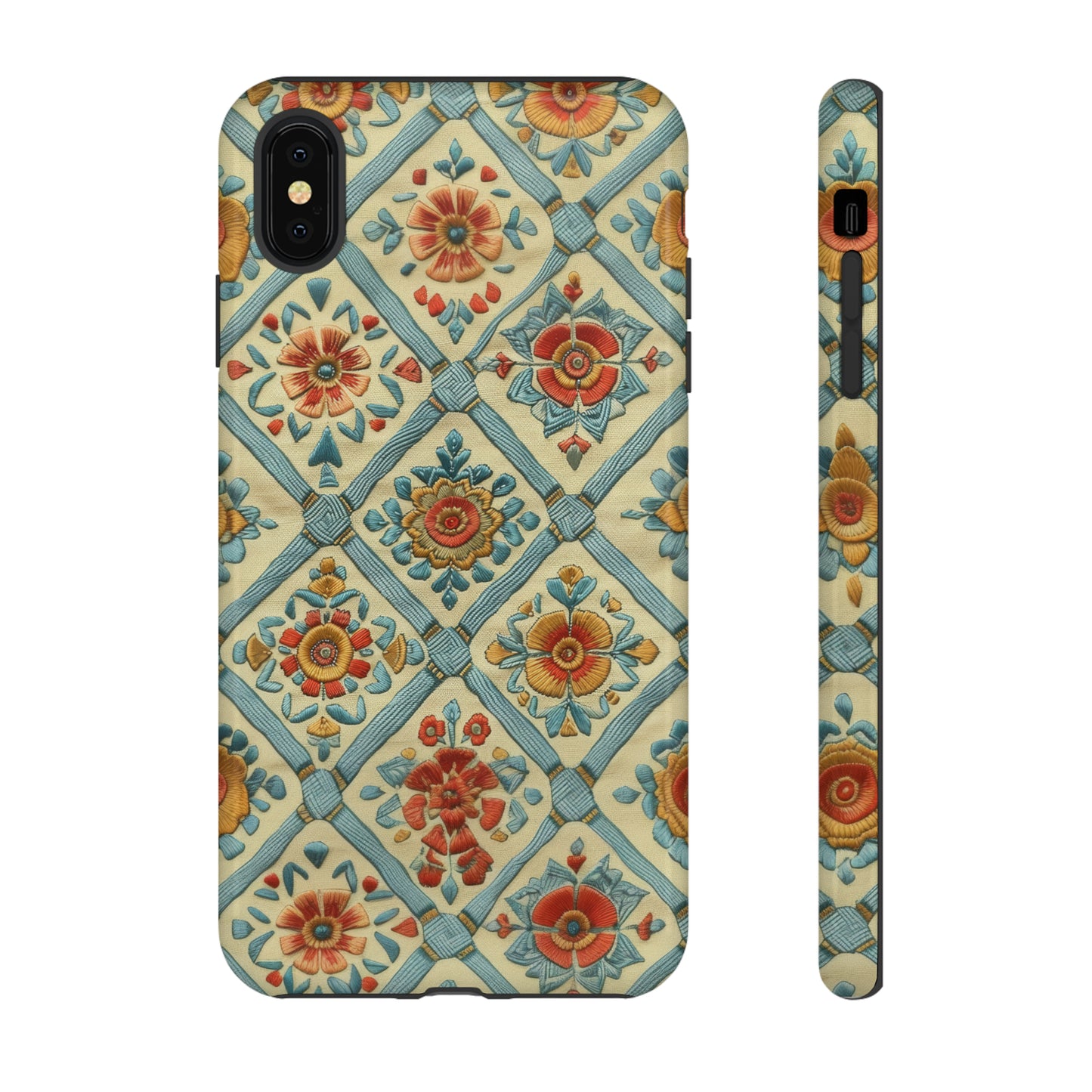 Vintage gesteppte florale iPhone-Hülle, Telefonhülle mit besticktem Design, handwerklich inspirierte Schutzausrüstung, robuste Hüllen