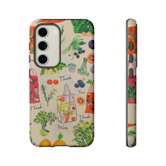 Sustainable Grocery Theme Phone Case, Eco-Friendly Shopping Design Cover for Smartphones, Tough Phone Cases