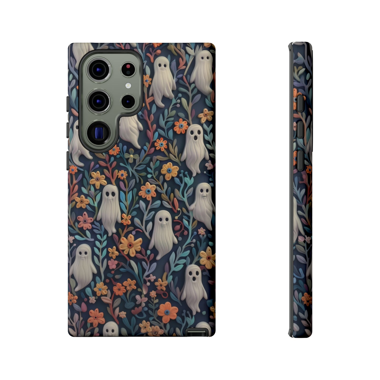 Whimsical Ghosts Floral iPhone Case, Unique Spooky Design, Charming Protective Cover, Tough Cases