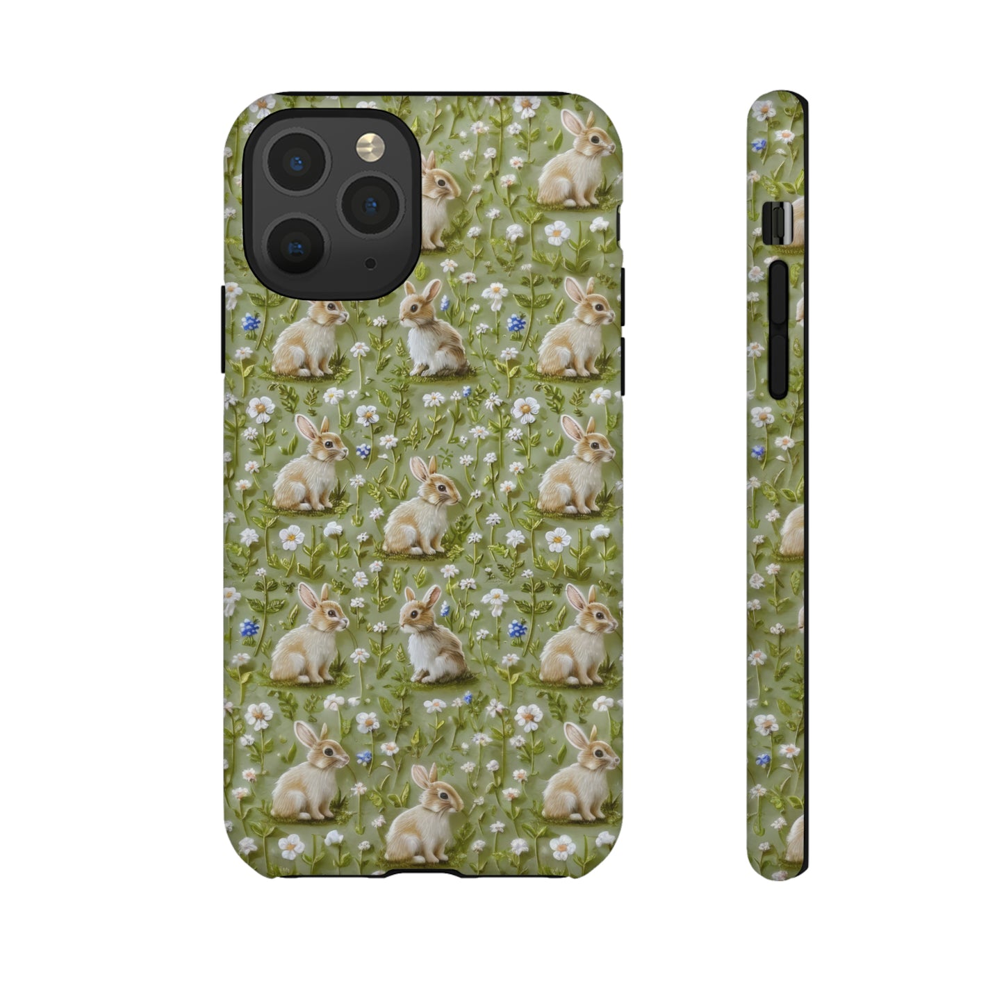 Custodia per iPhone Meadow Rabbits, design Serene Spring Wildlife, custodia protettiva di ispirazione ecologica, custodie per telefoni resistenti