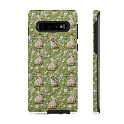 Custodia per iPhone Meadow Rabbits, design Serene Spring Wildlife, custodia protettiva di ispirazione ecologica, custodie per telefoni resistenti